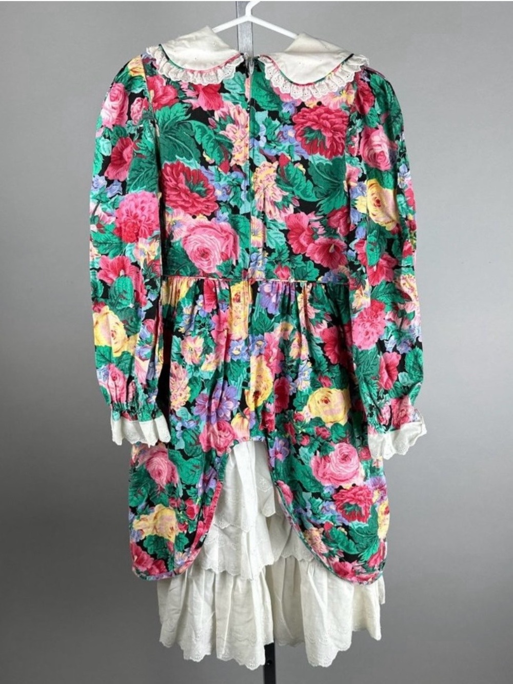 Vtg 90s Childrens Hour Jan Briggs Floral Print Eyelet Lace Trim Party Dress 10 - Picture 2 of 7